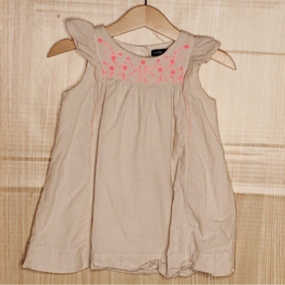 Baby Gap Toddler Cream Striped Embroidered Sleeveless Dress 18-24 Months